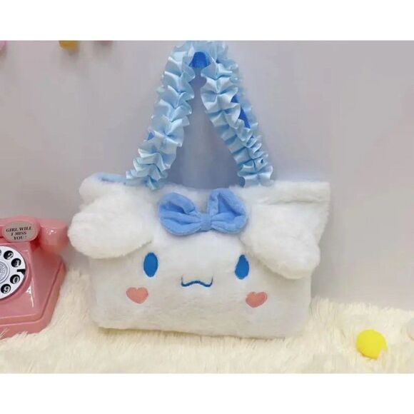 New! Sanrio Cinnamoroll Plush Satchel Bag with Satin Handles! Adorable - Picture 1 of 2